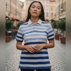 Old Navy Striped Blue White Polo Shirt XL/TG Tall Made Indonesia 💵
